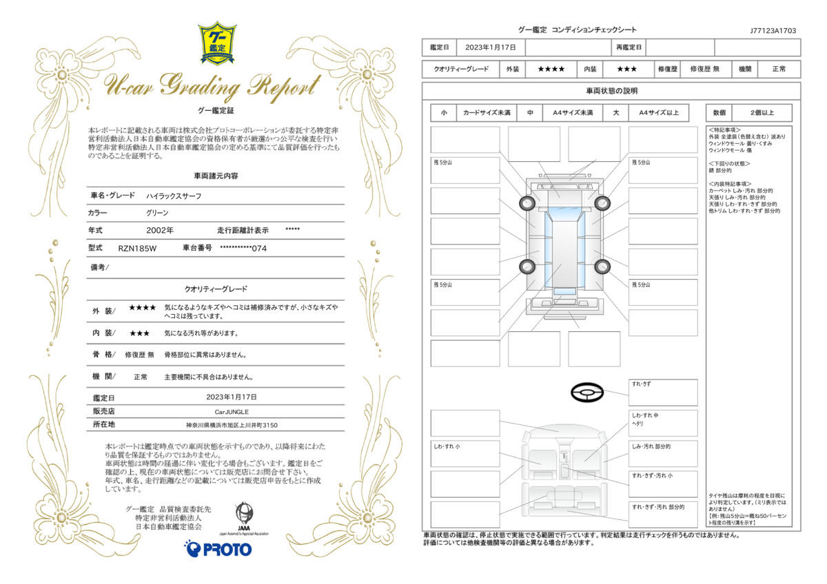 車両状態評価書