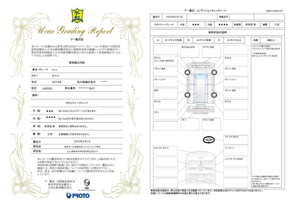 車両状態評価書