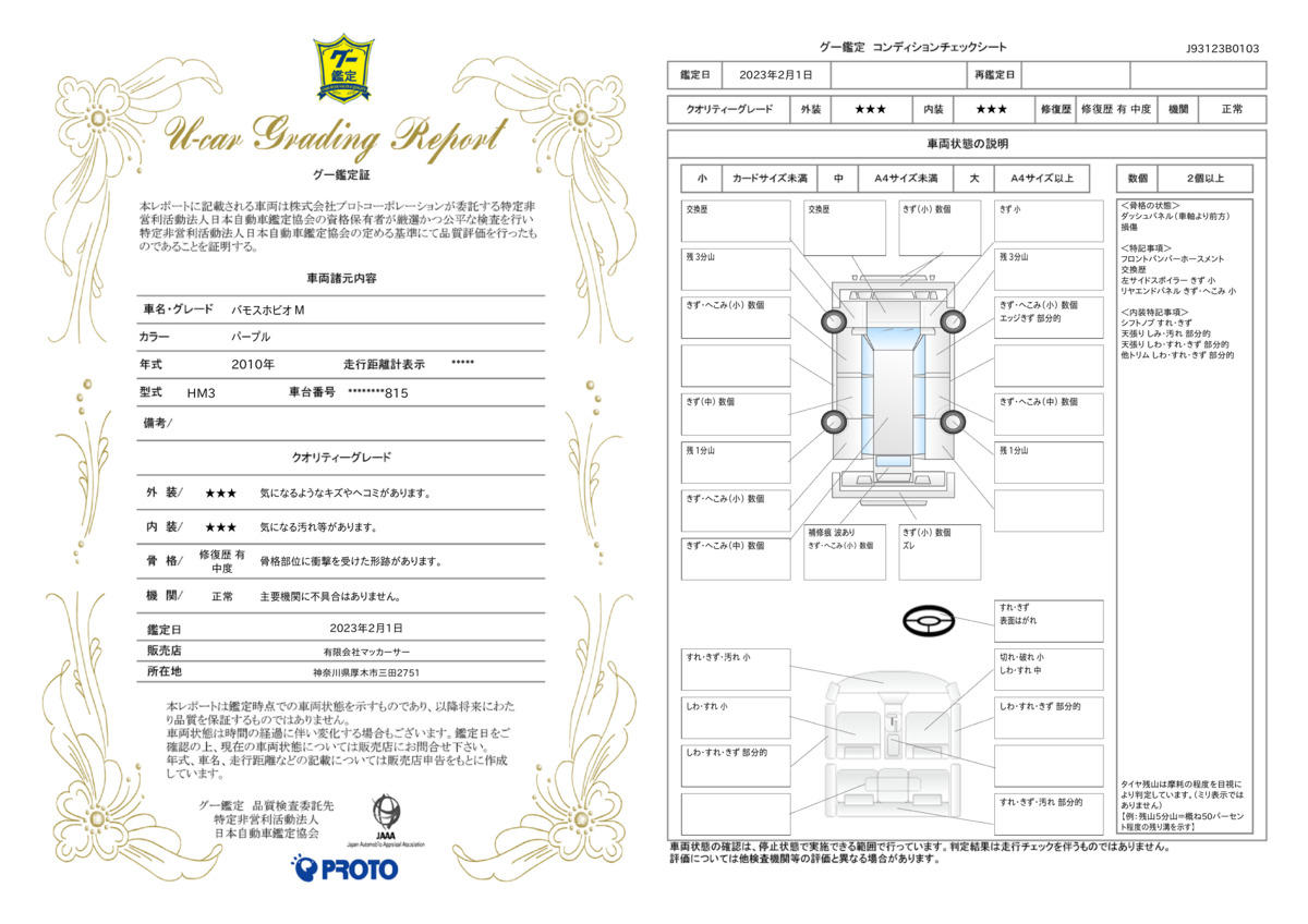 車両状態評価書