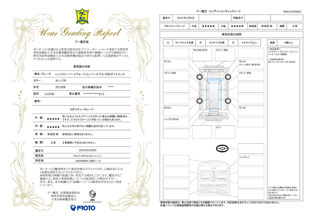 車両状態評価書