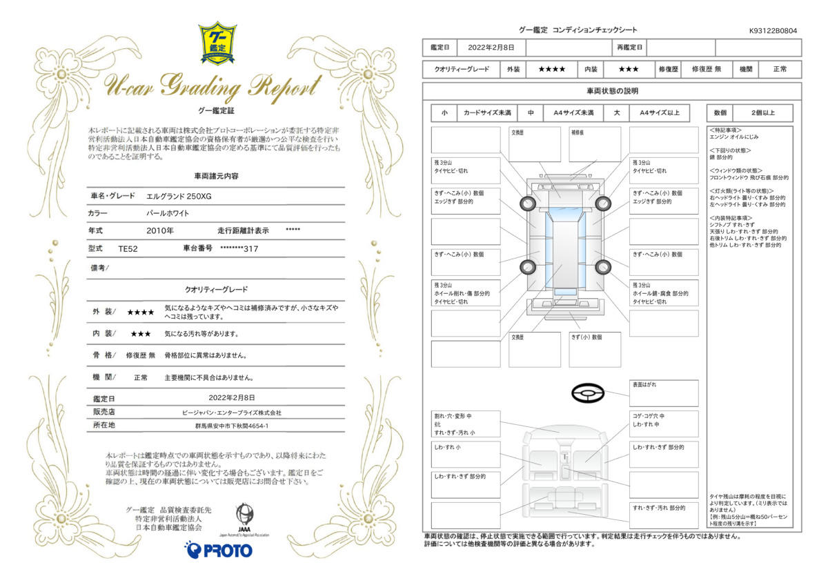 車両状態評価書