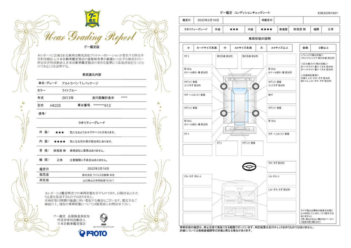 車両状態評価書