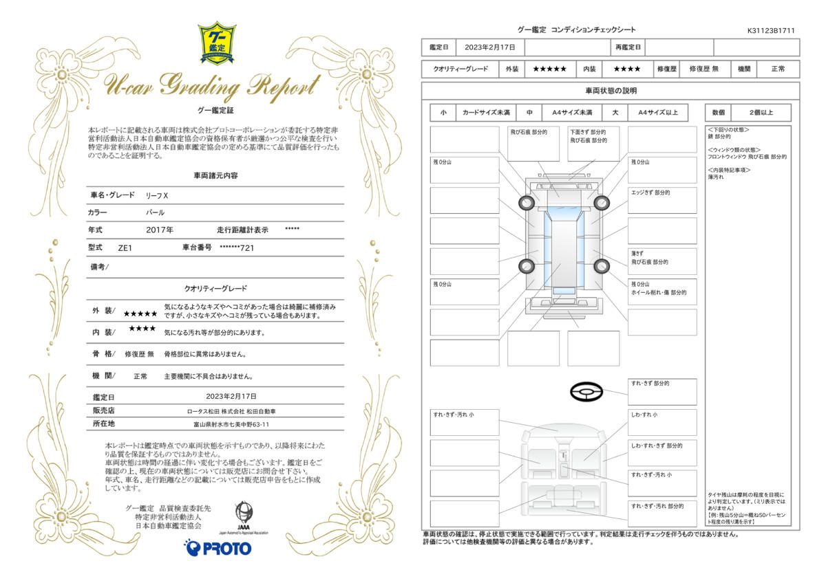 車両状態評価書