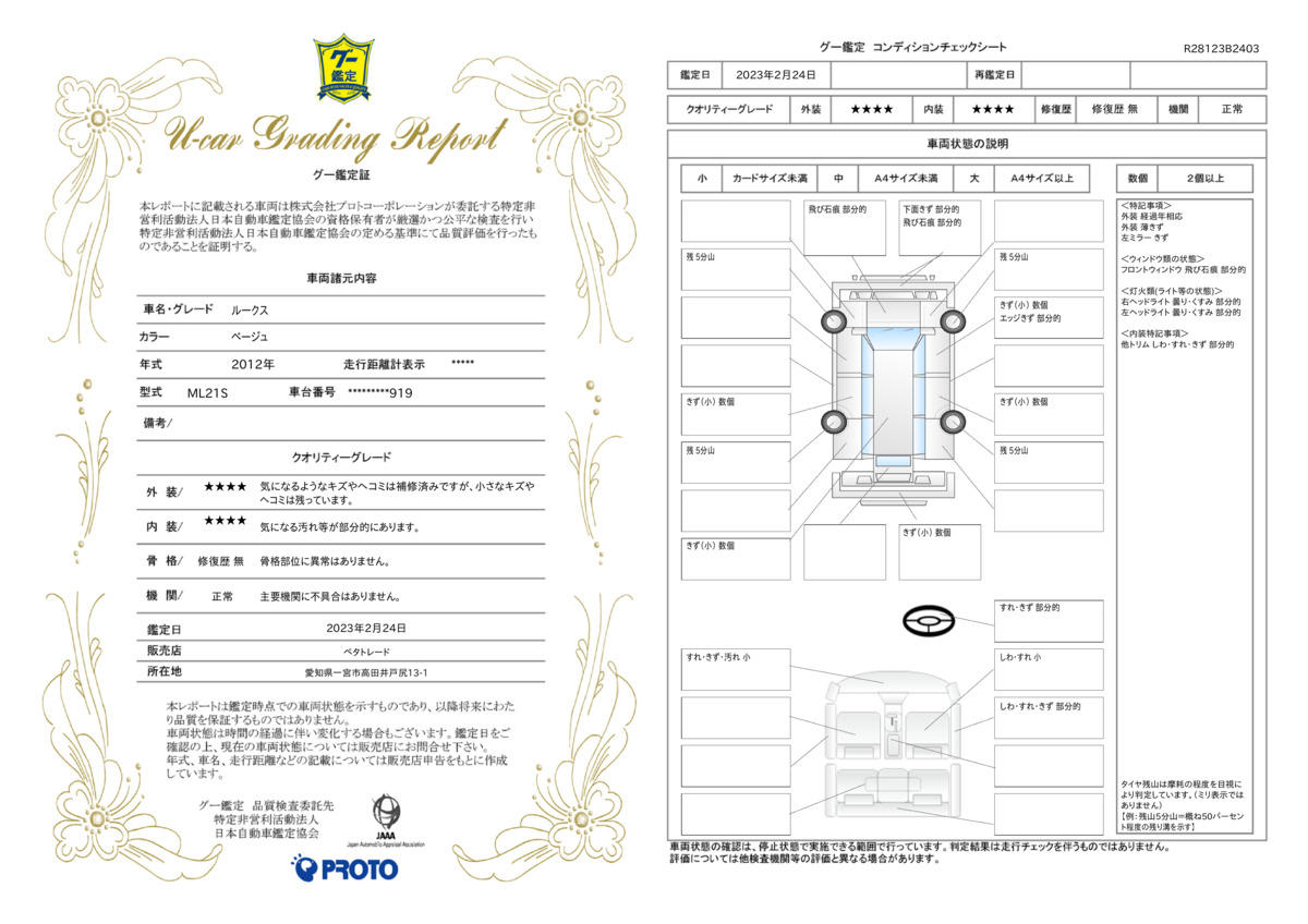 車両状態評価書