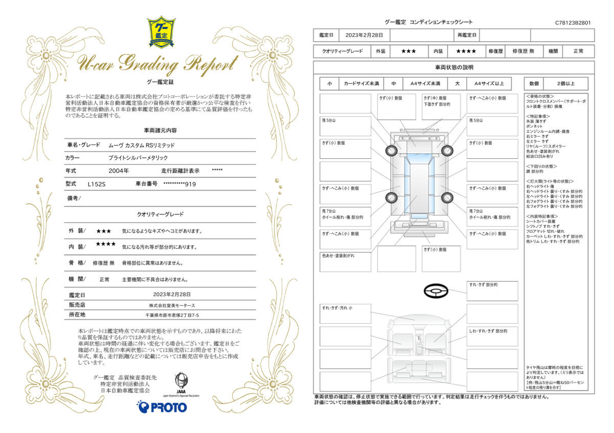 車両状態評価書