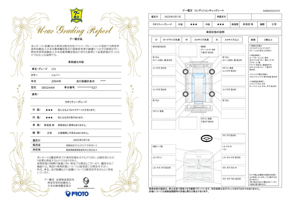 車両状態評価書