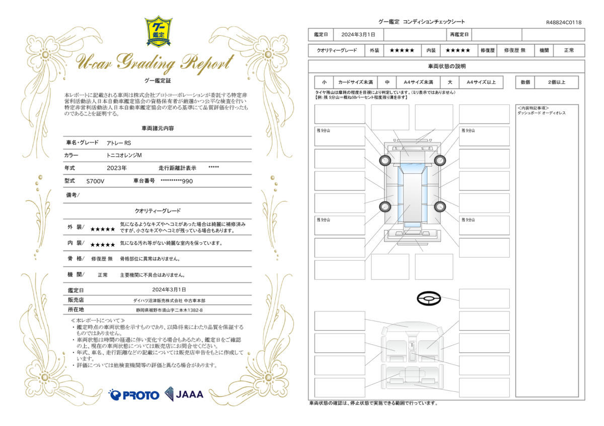 車両状態評価書