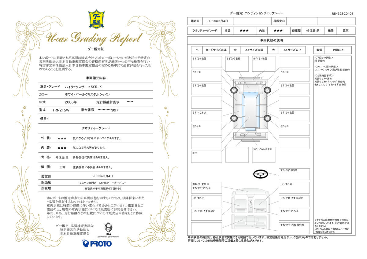 車両状態評価書