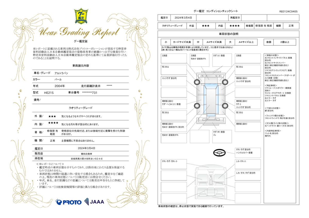 車両状態評価書