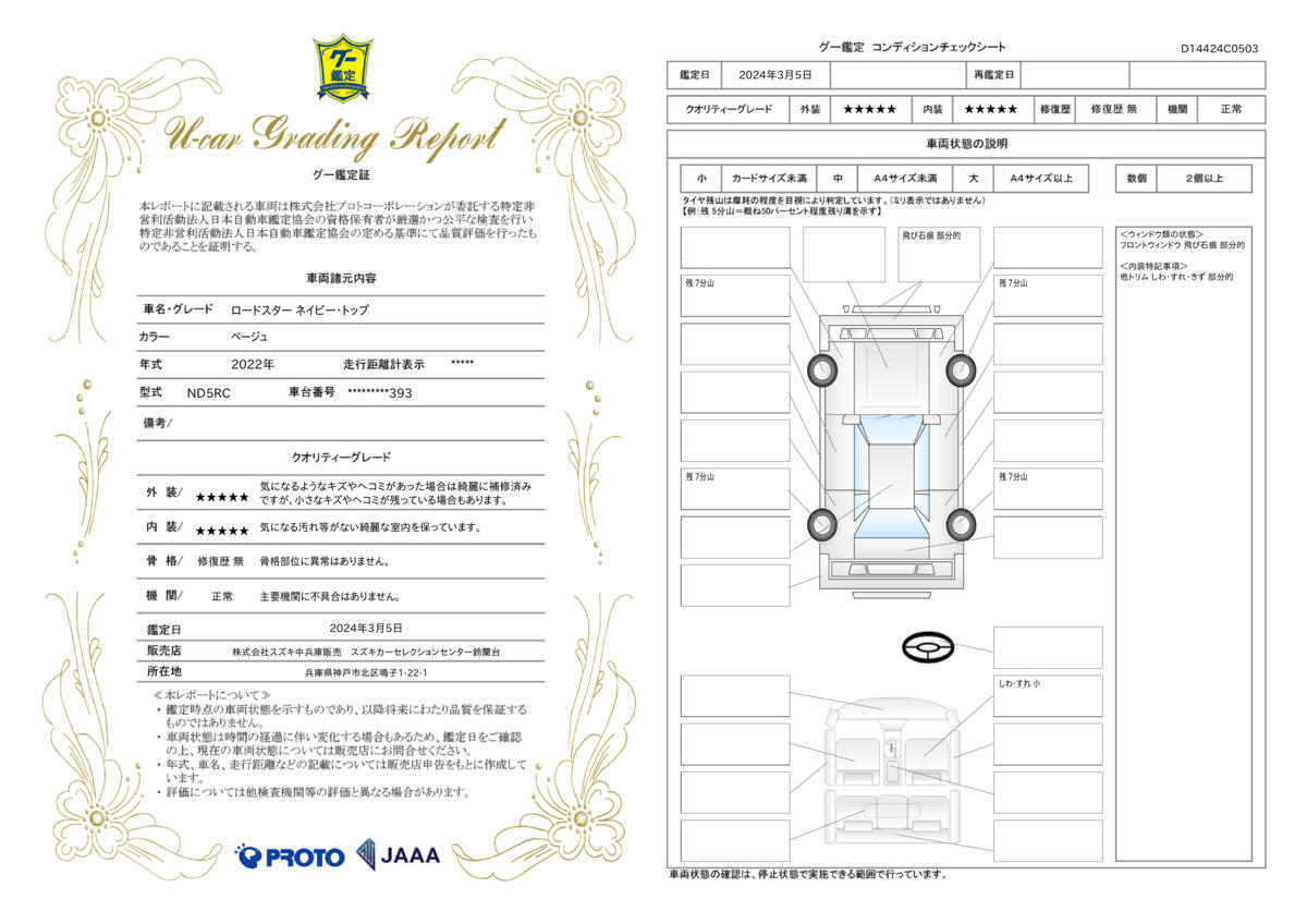 車両状態評価書