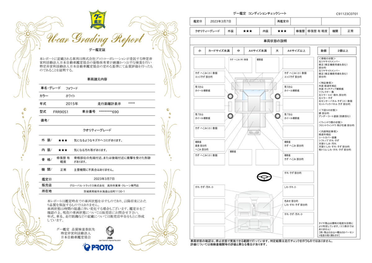 車両状態評価書