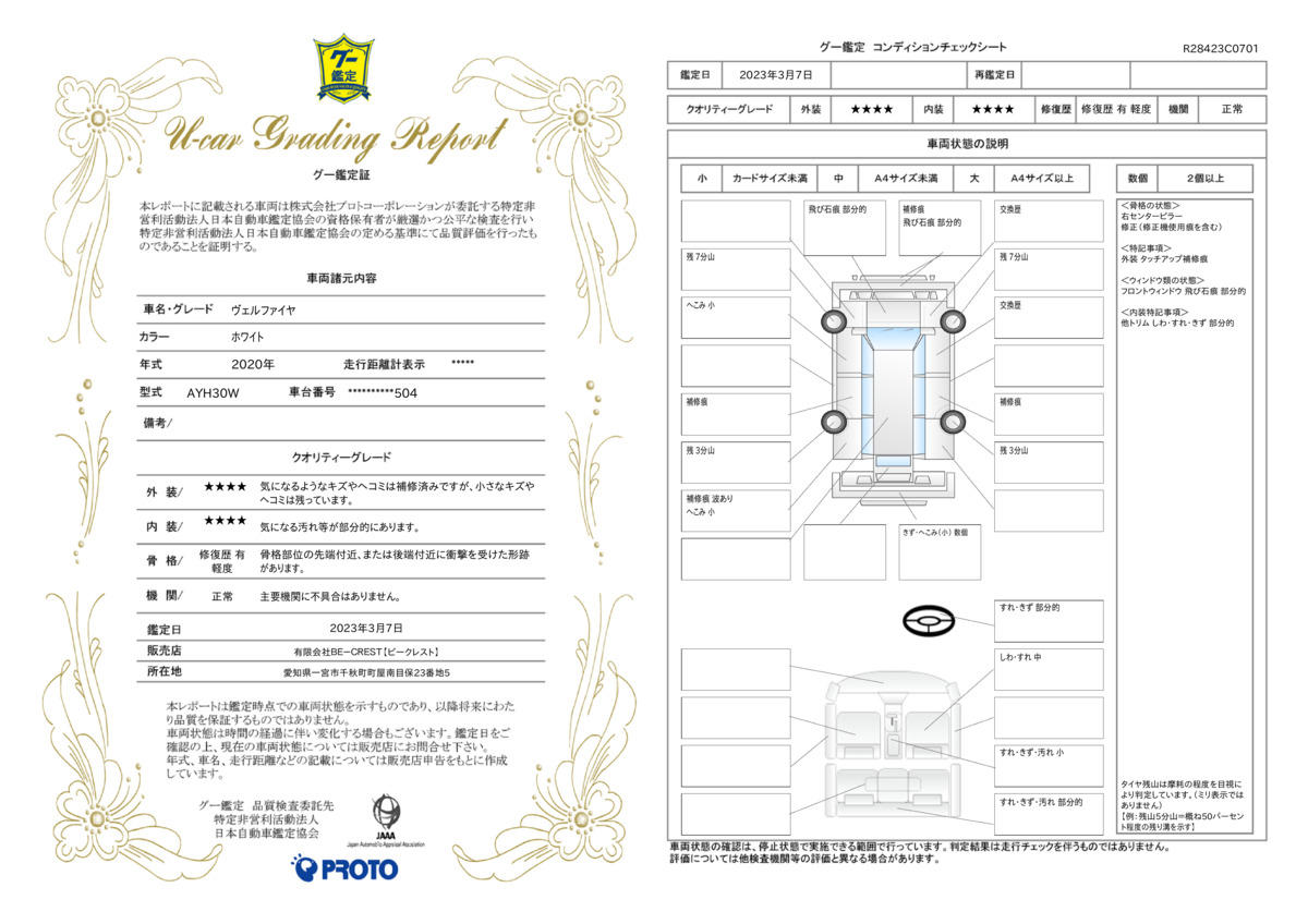 車両状態評価書