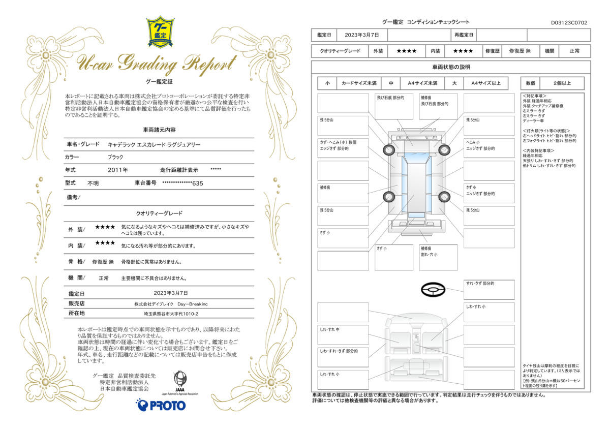 車両状態評価書