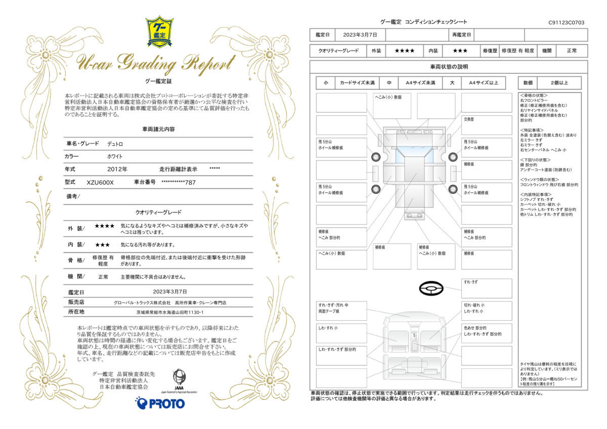 車両状態評価書