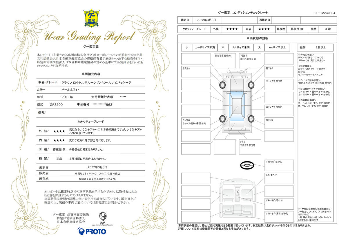 車両状態評価書