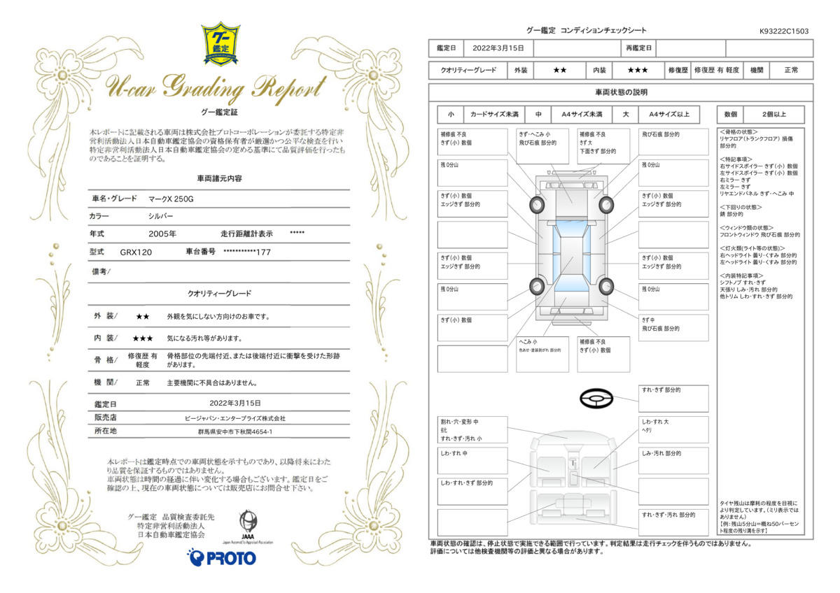 車両状態評価書