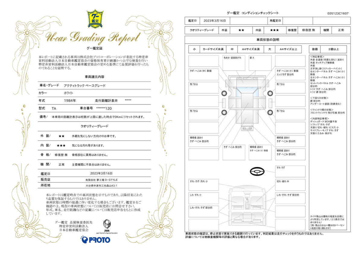 車両状態評価書