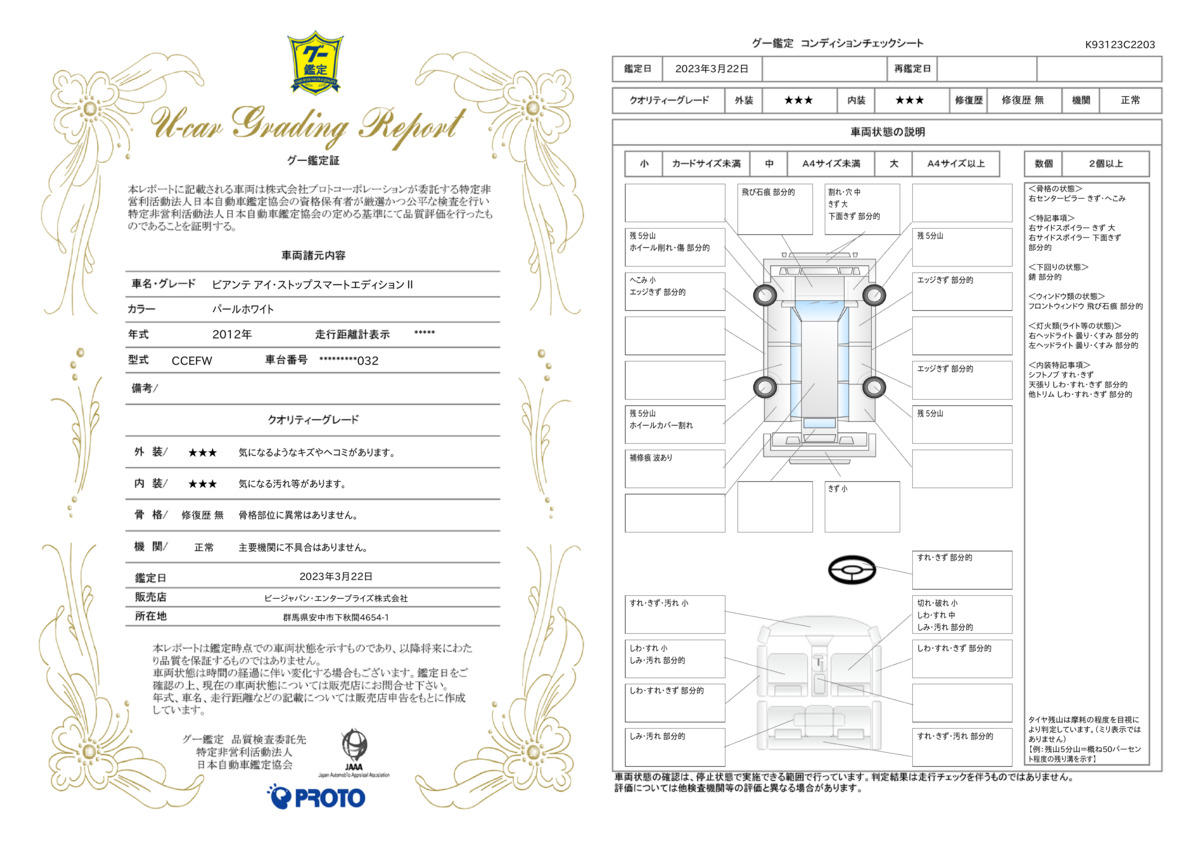 車両状態評価書