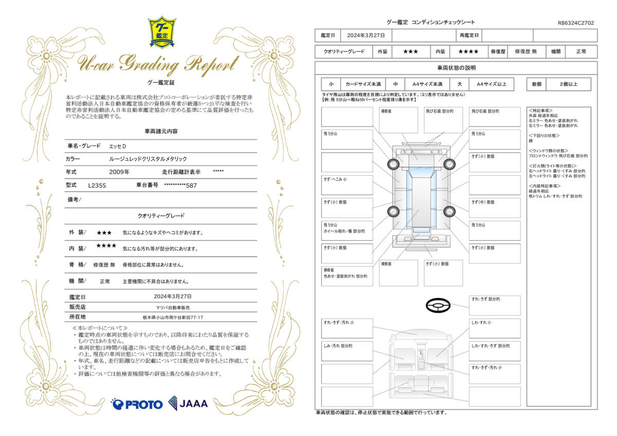 車両状態評価書