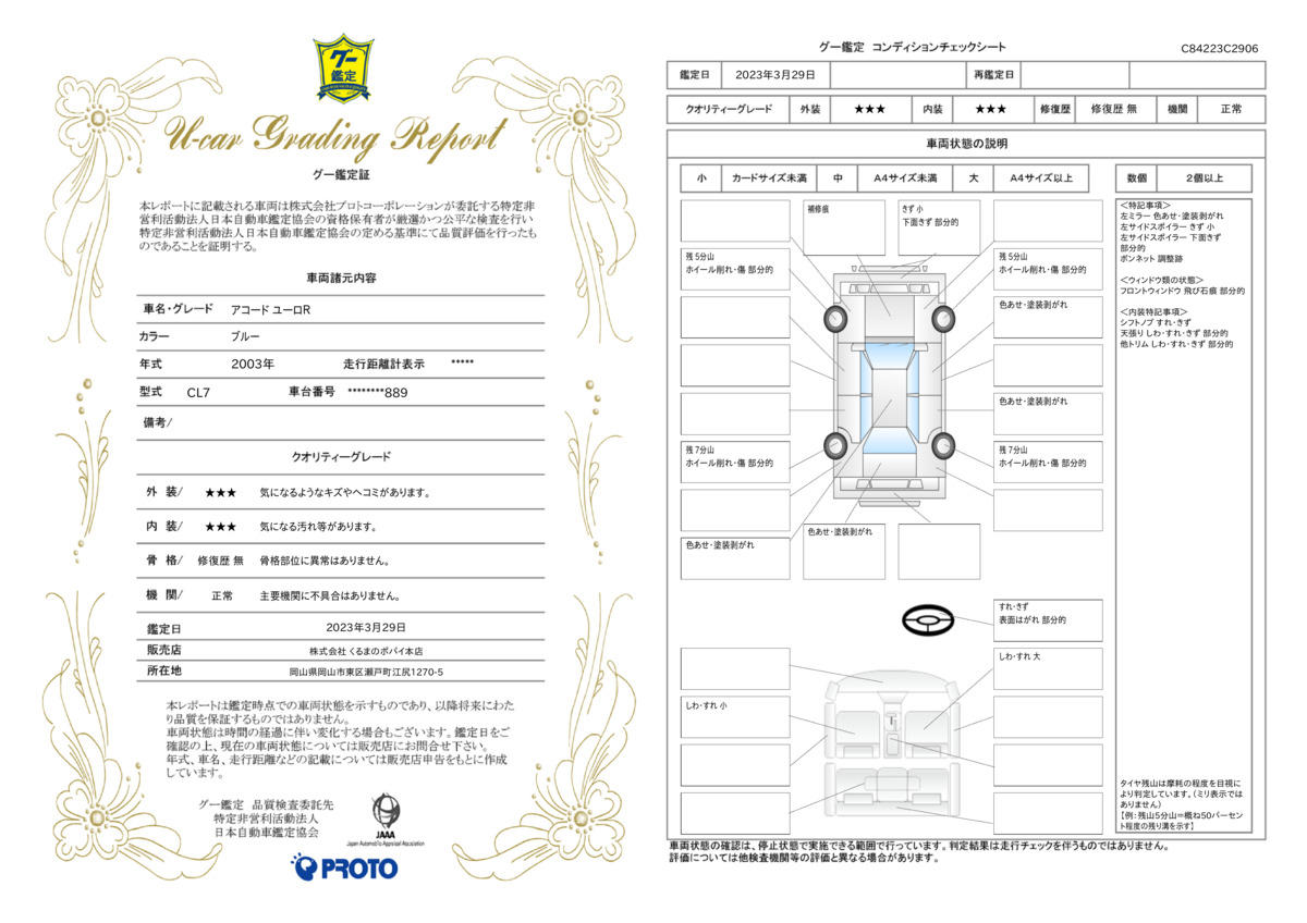 車両状態評価書