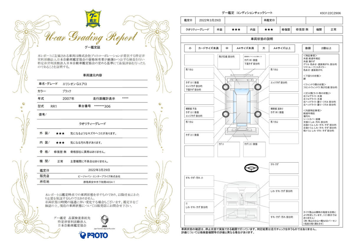 車両状態評価書