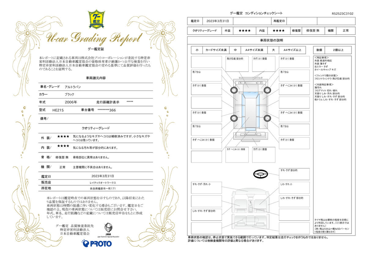 車両状態評価書