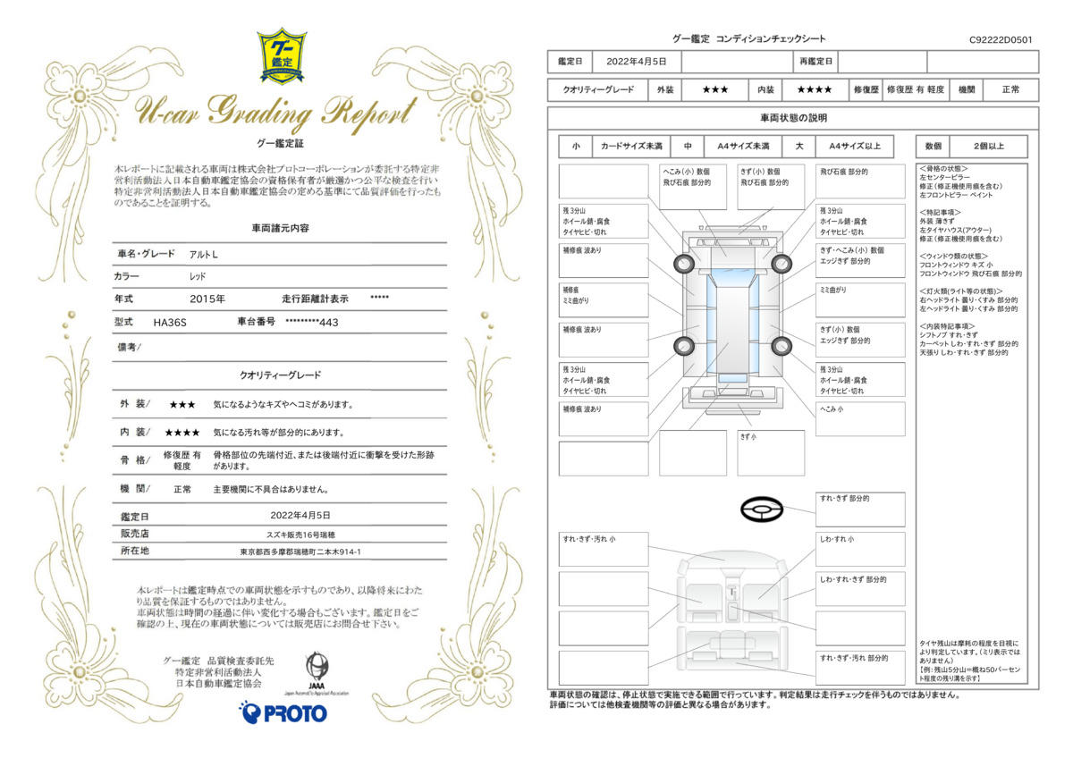 車両状態評価書