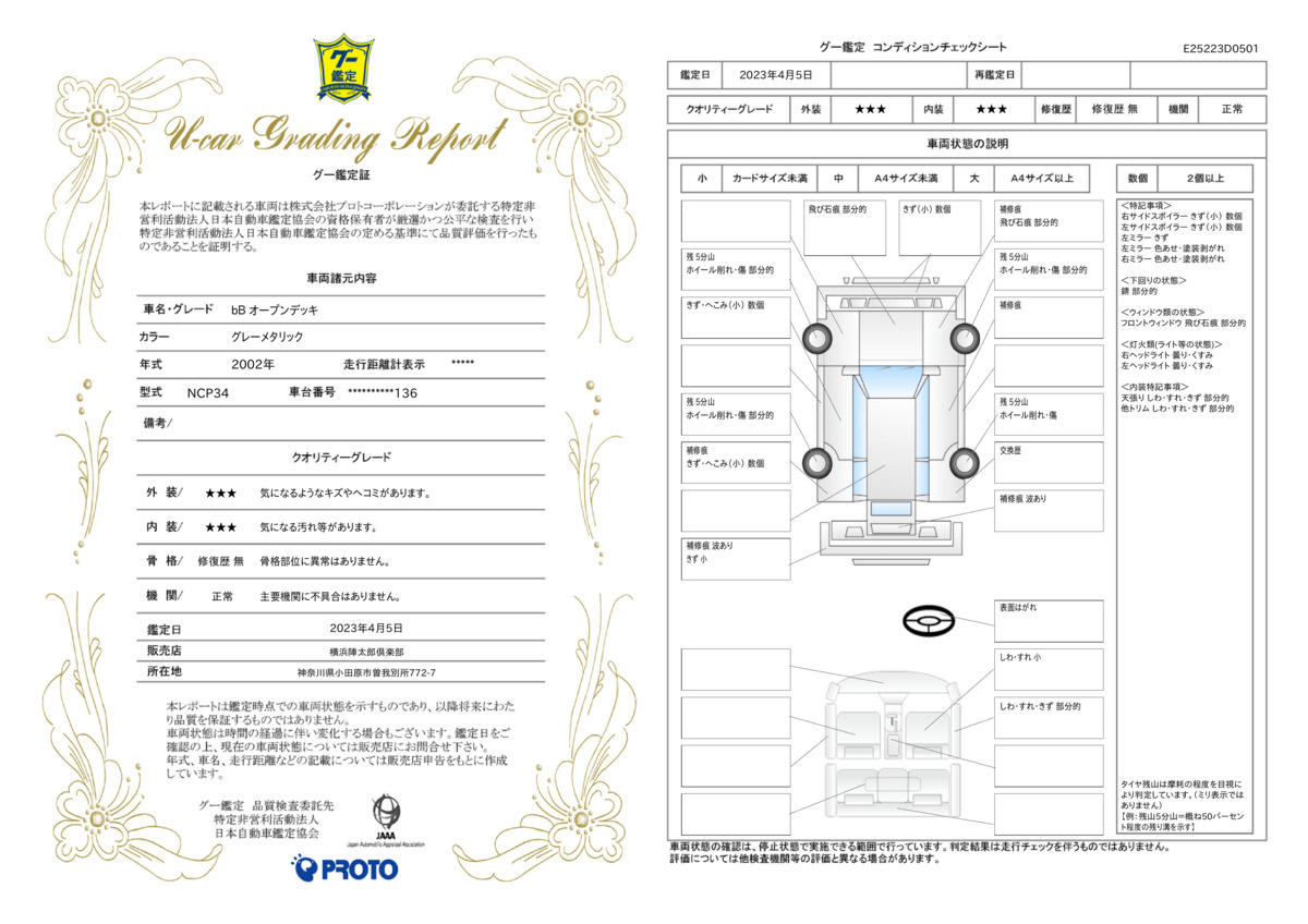 車両状態評価書