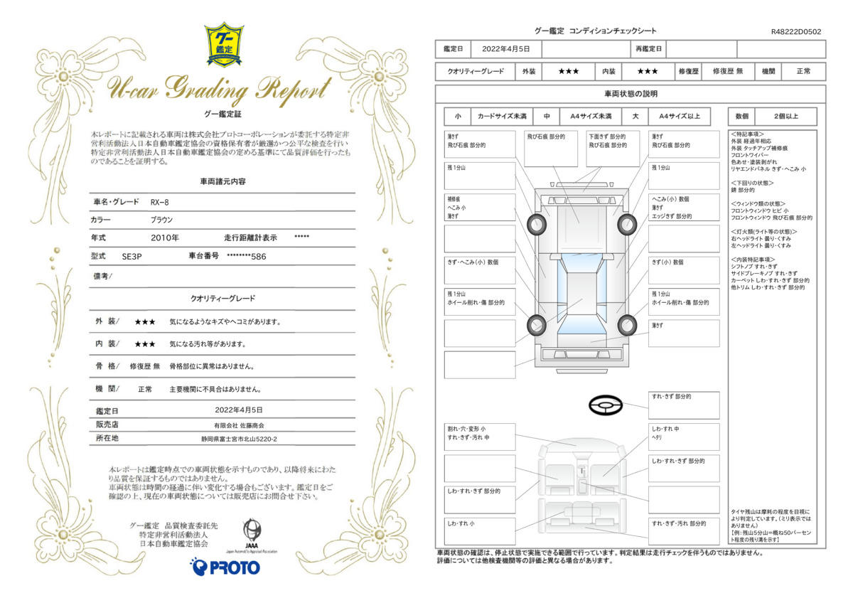 車両状態評価書