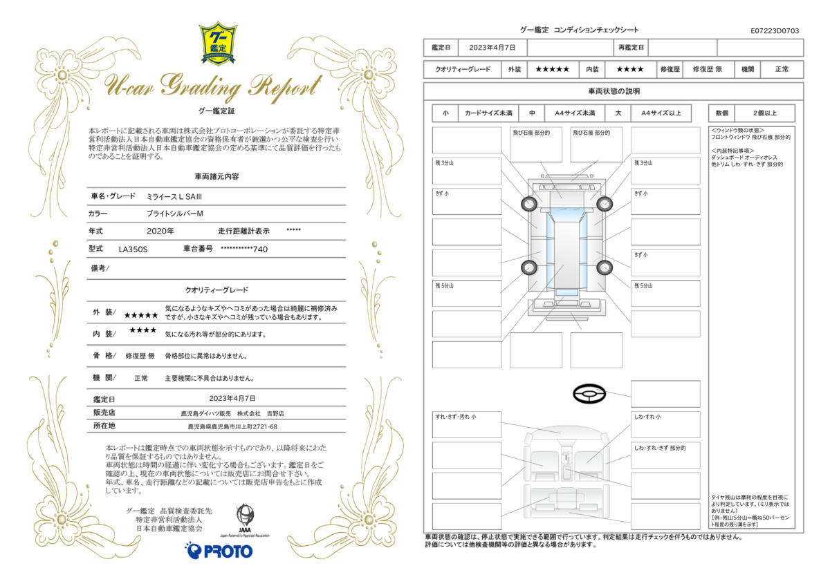 車両状態評価書