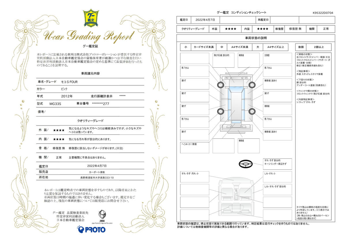 車両状態評価書