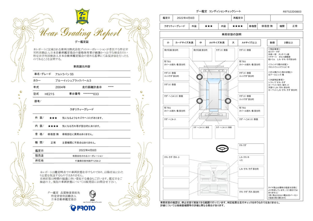 車両状態評価書