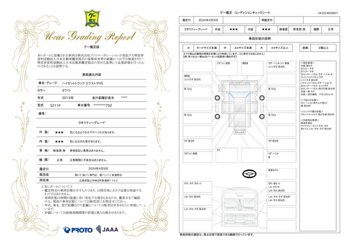 車両状態評価書