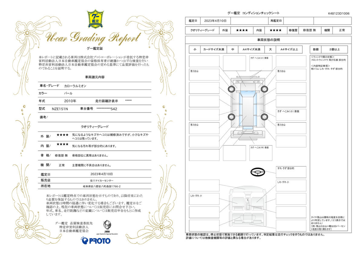 車両状態評価書