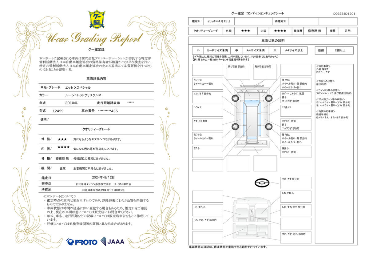 車両状態評価書