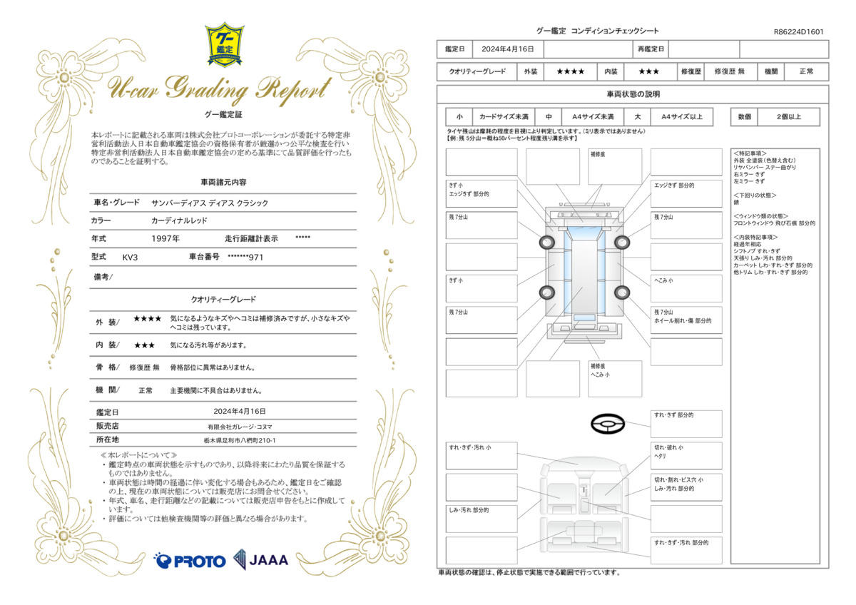 車両状態評価書