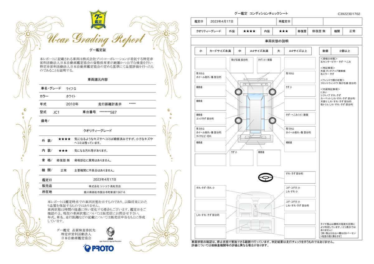 車両状態評価書