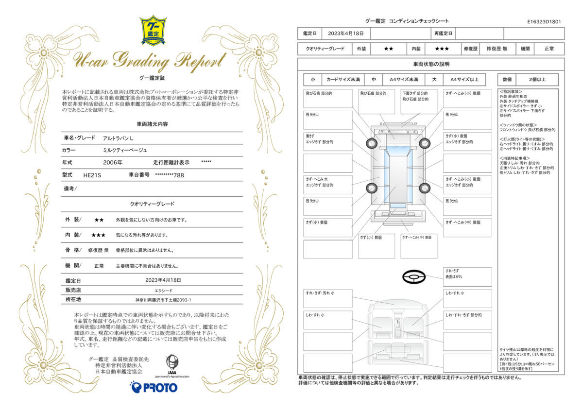 車両状態評価書