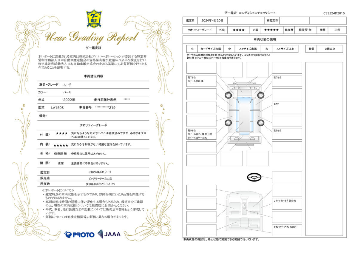 車両状態評価書