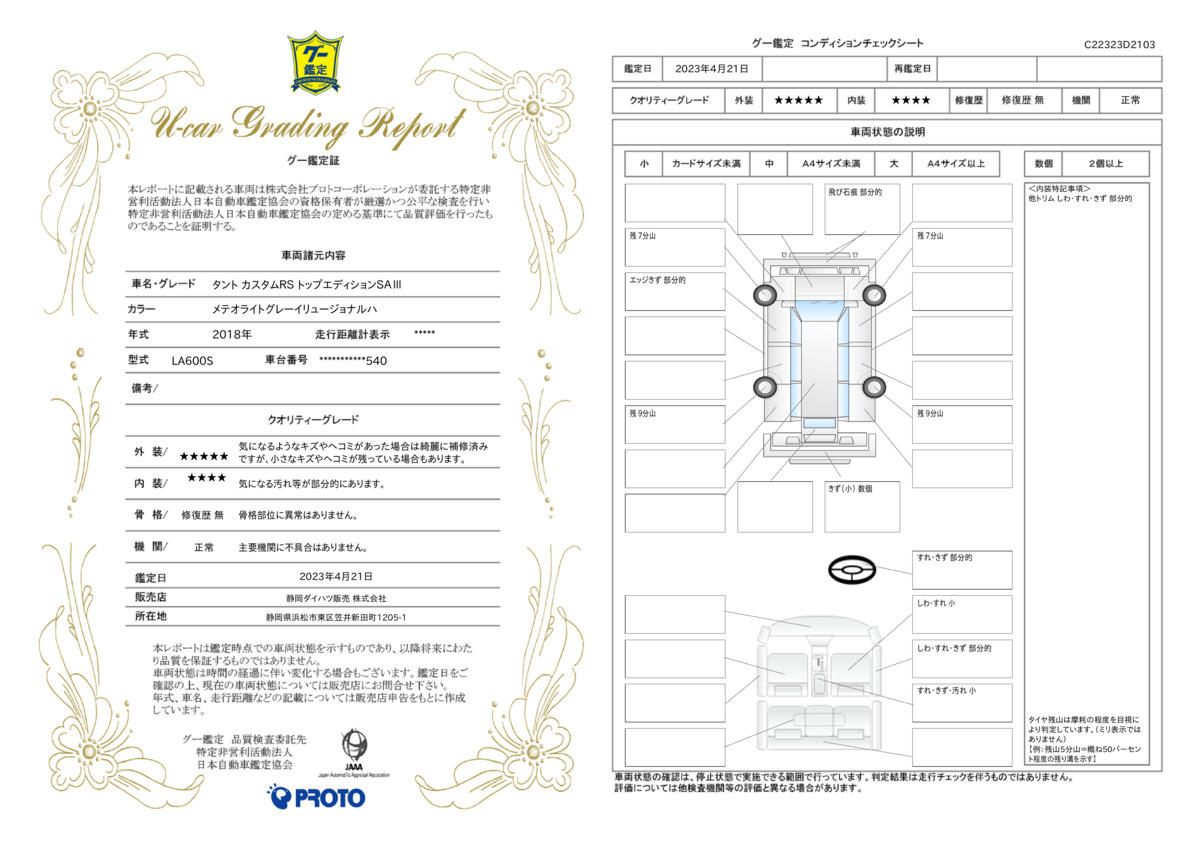 車両状態評価書