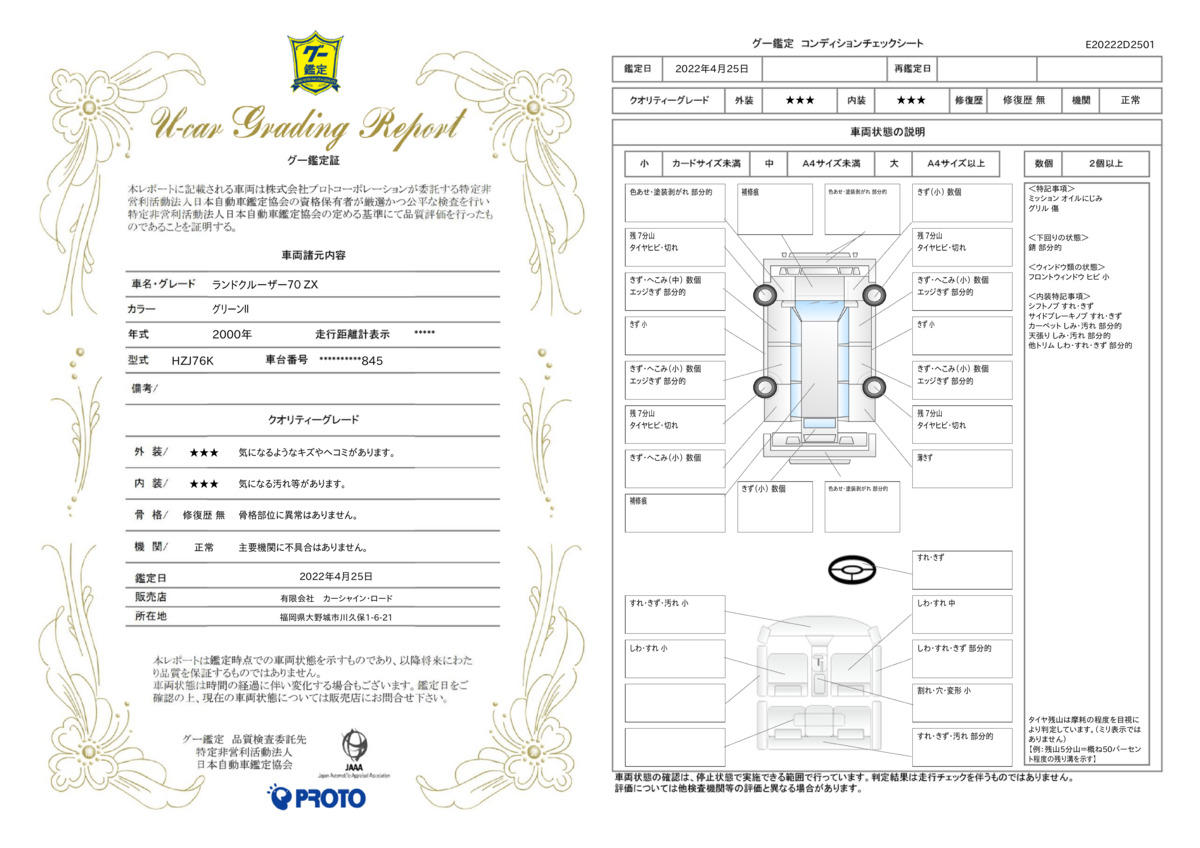 車両状態評価書