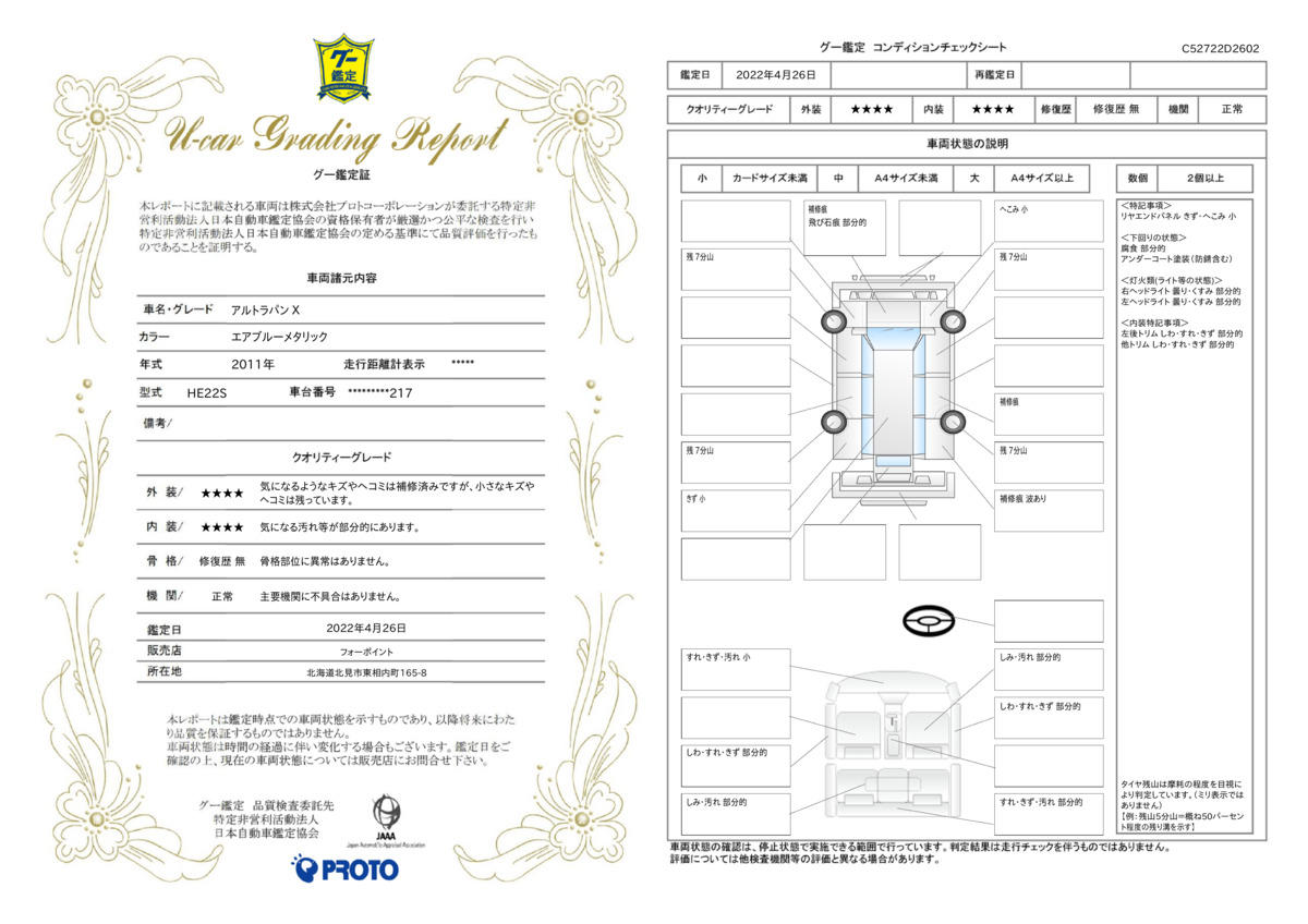 車両状態評価書