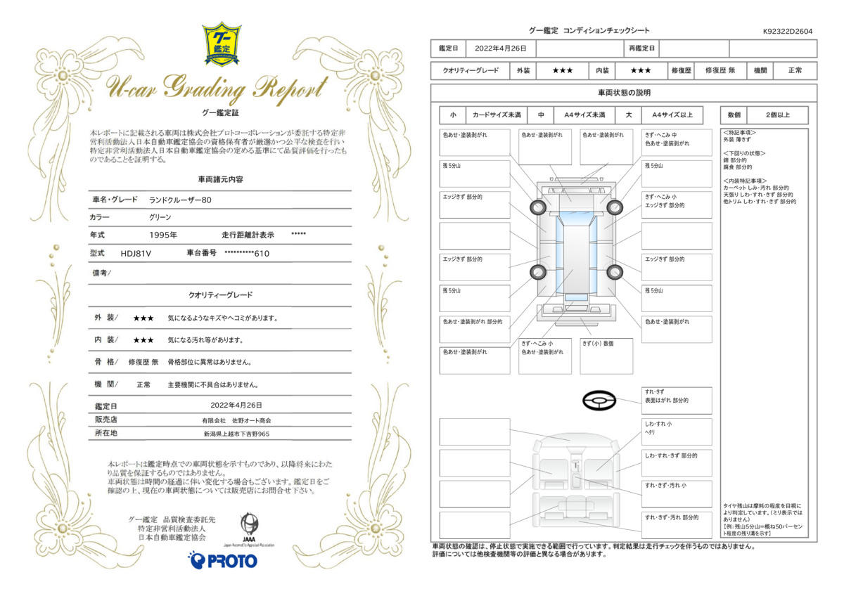 車両状態評価書