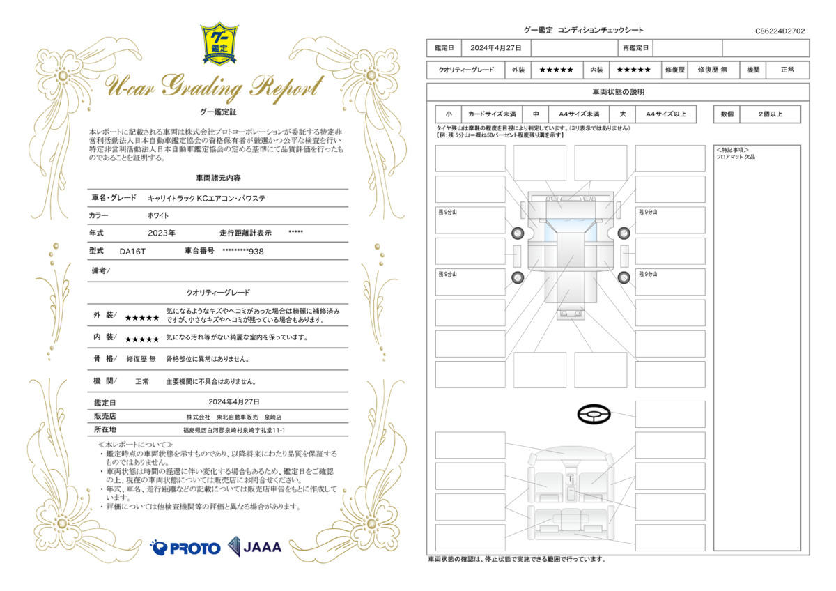 車両状態評価書