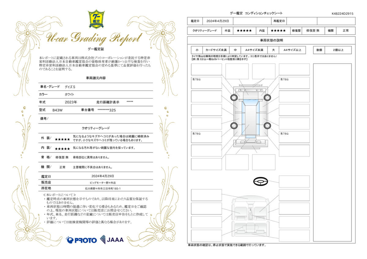 車両状態評価書