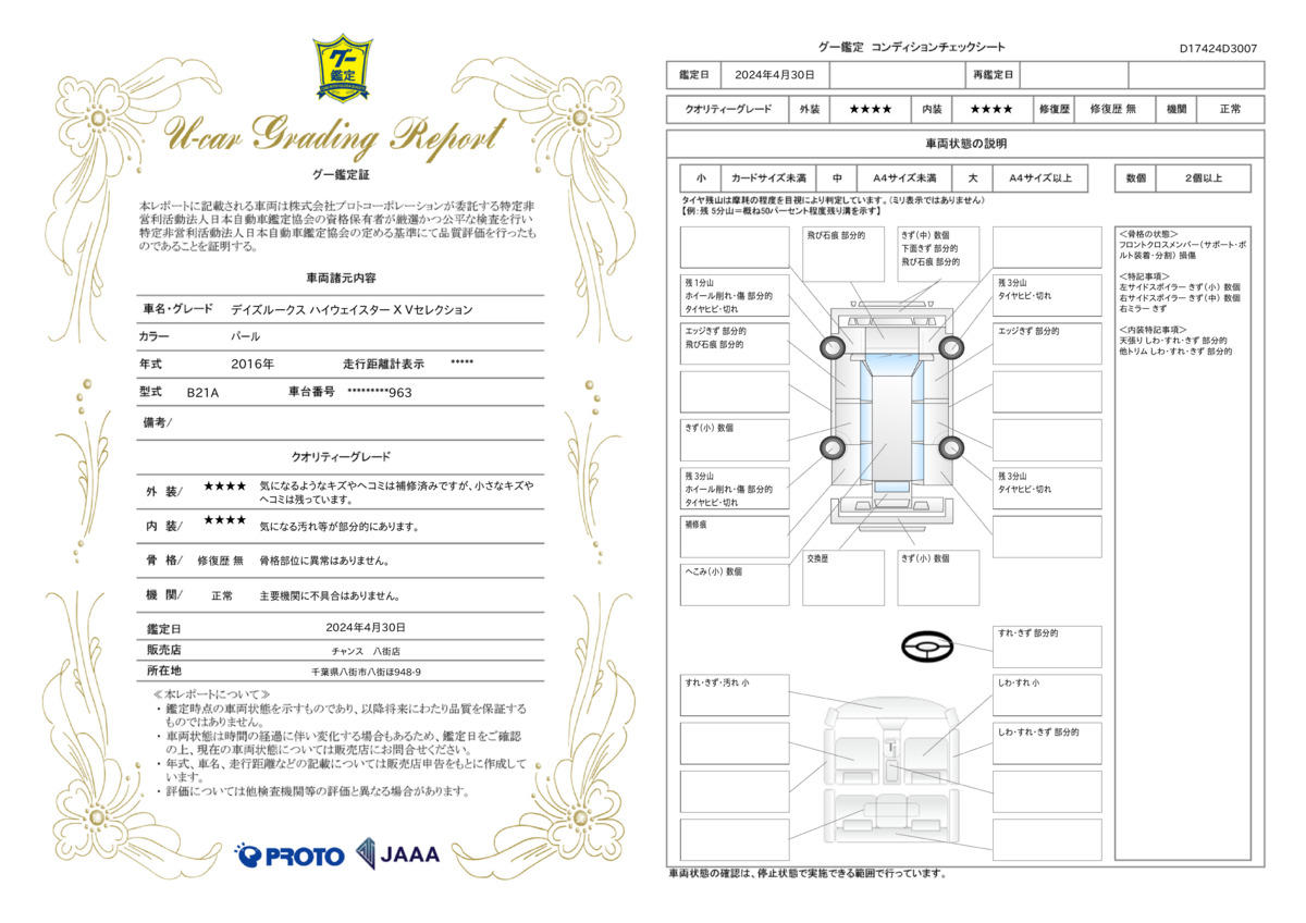 車両状態評価書