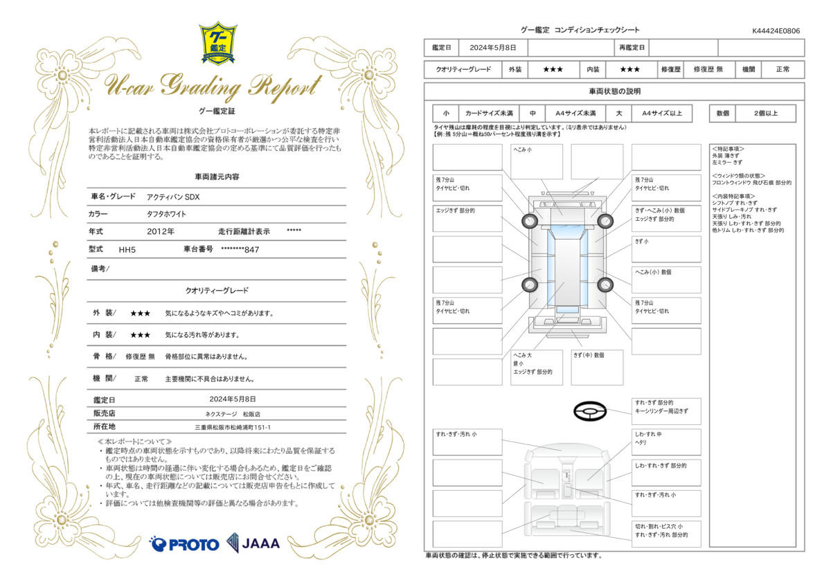 車両状態評価書