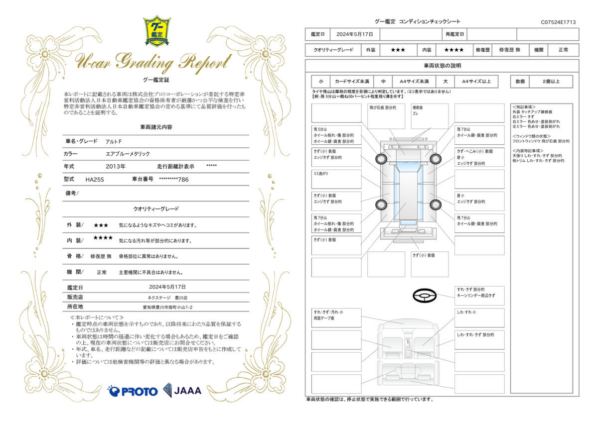 車両状態評価書