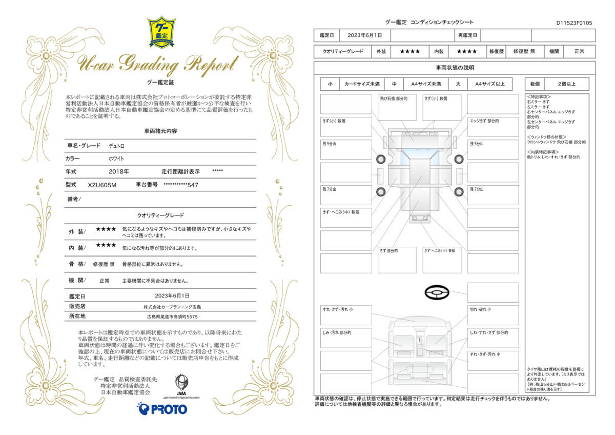 車両状態評価書