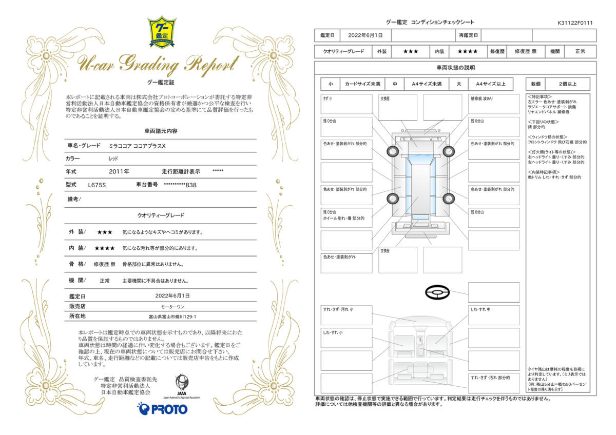 車両状態評価書